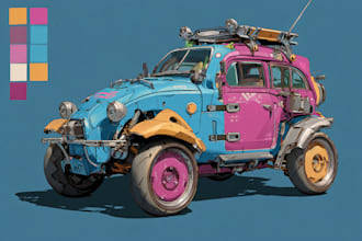 design simple vector cartoon lineart car for your t shirt design