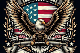 design american flag eagle military veteran logo with t shirt design