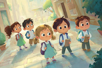 create cute children book illustration and book cover