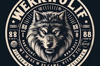 design high quality vintage grunge wolf logo with t shirt design
