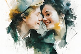 draw a watercolor couple portrait