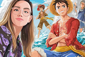 custom couple portrait one piece anime style