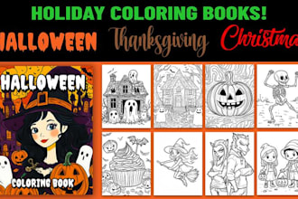 create halloween, thanksgiving, and christmas coloring books for KDP or print