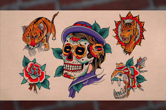 create traditional or old school tattoo design