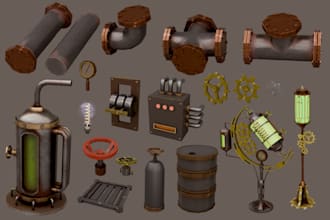 create hard surface low poly game ready assets and props