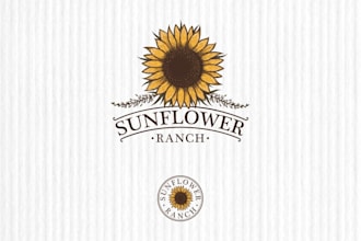 design hand drawn vintage farm logo sunflower, ranch, agriculture