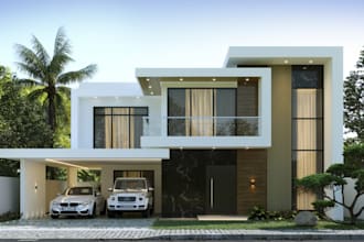 revamp modern 3d duplex villa exterior,luxury facade,house elevation,park render