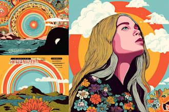 draw a psychedelic illustration retro for poster album cover