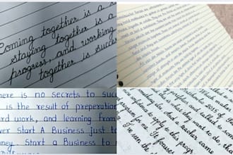 handwriting assignment, letter, studynotes etc in cursive or freestyle