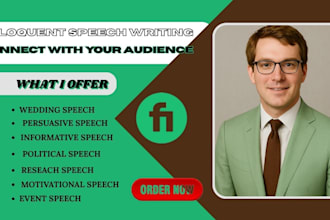 write eloquent informative and persuasive speech and couch you to deliver well