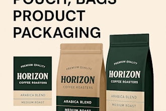 design premium coffee labels, pouch, bags, product packaging