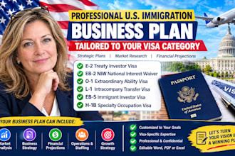 write an immigration business plan for e2, eb2 niw, o1, l1, eb5, h1b visas