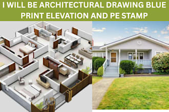 be architectural drawing, blueprint elevation and pe stamps