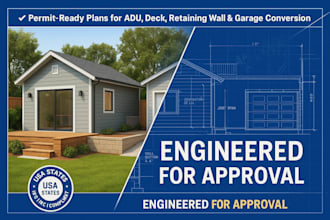 draft structural plans for adu, deck, retaining wall, garage conversion in USA