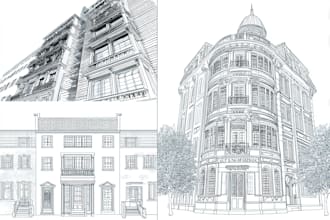 draw detailed building vector line art