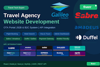 build ota travel agency website with a b2b and b2c portal and API integration