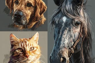 create realistic digital pet portrait dog, cat, horse