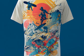 design tshirt for surf, skate, snow, fishing, extreme sports