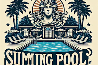 design a vintage swimming pool logo and matching t shirt graphic