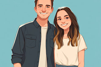 draw a cute cartoon couple portrait
