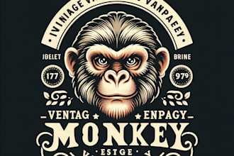 design a unique vintage monkey logo and t shirt artwork in retro style