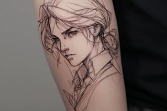 tattoo illustration anime style in lines
