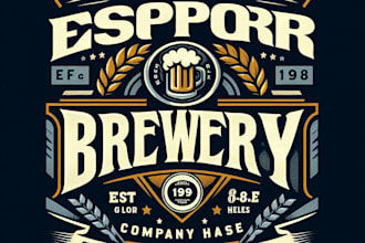 design unique vintage brewery logo with custom t shirt mockup