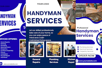 design construction, handyman, roofing, cleaning, carpentry hiring service flyer