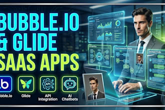 build bubble io saas website, glide website, bubble app, integrate chatbot, api
