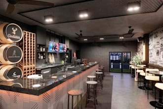 renew 3d alehouse,gastropub,snooker arena,3d cafe layout,dinner lounge rendering