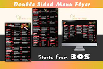 design restaurant menu, food flyer, poster, price list, digital screen