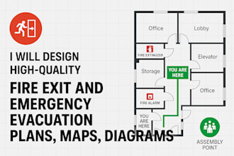design high quality fire exit and emergency evacuation plans, maps, diagrams