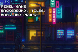 draw pixel art tileset game, pixel game character, pixel tile map retro rpg game