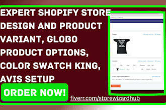 setup shopify store product variant globo product options color swatch king avis