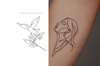 make minimalist line art tattoo with my style