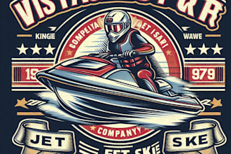 design a custom vintage jet ski logo and retro t shirt design