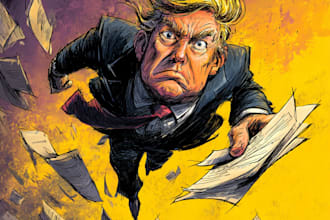 create a funny political cartoon, caricature and portrait