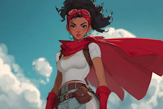 draw cartoon, anime, super hero portrait or concept art