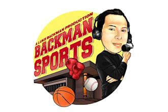 design caricature sports broadcaster logo