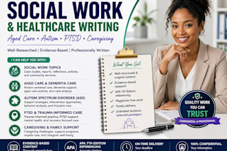 write social work and healthcare content on aged care, autism, ptsd