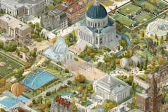 design a travel and event map, city illustration