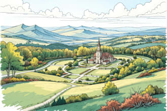 draw landscape sketch, colored site plan,  map illustration