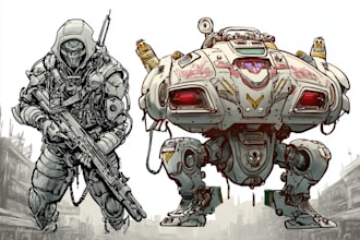 draw mecha, robot, sci fi concept art