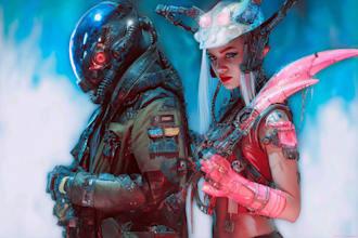 design cyberpunk and fantasy character splash art