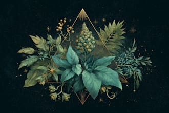 create vintage botanical, mystic, logo design illustration