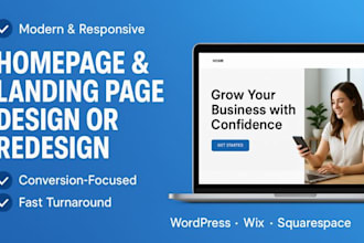 design or redesign your homepage, landing page in wordpress, wix or squarespace