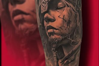 custom a geometric realism in black and grey tattoo design