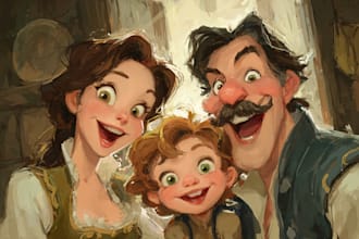 design a professional disney family portrait