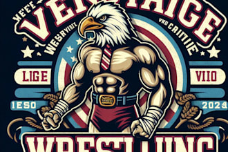 design vintage wrestling logo retro t shirt artwork for your brand