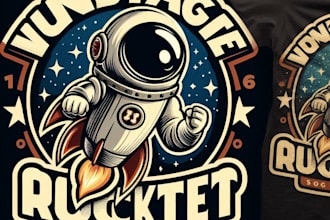 design a vintage rocket logo and matching t shirt graphic for your brand